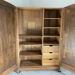 
Vintage Oak Armoire / Wardrobe Cabinet