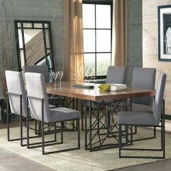 Natural Walnut & Grey 7 Piece Modern Dining Set (NO CREDIT CHECK FINANCING AVAILABLE)