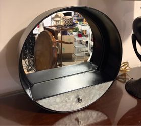 Industrial wall mirror with storage