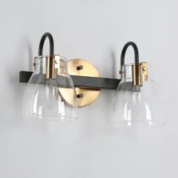 Uolfin
Modern Bathroom Vanity Light, 2-Light Gold and Black Wall Sconce with Clear Glass Shades