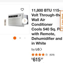 LG 11,800 BTU 115-Volt Through-the-Wall Air Conditioner Cools 540 Sq. Ft. with Remote, Dehumidifier and in White