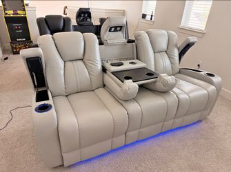 Black and Beige Power Reclining Sofas I Used as Movie Theater | Charging,