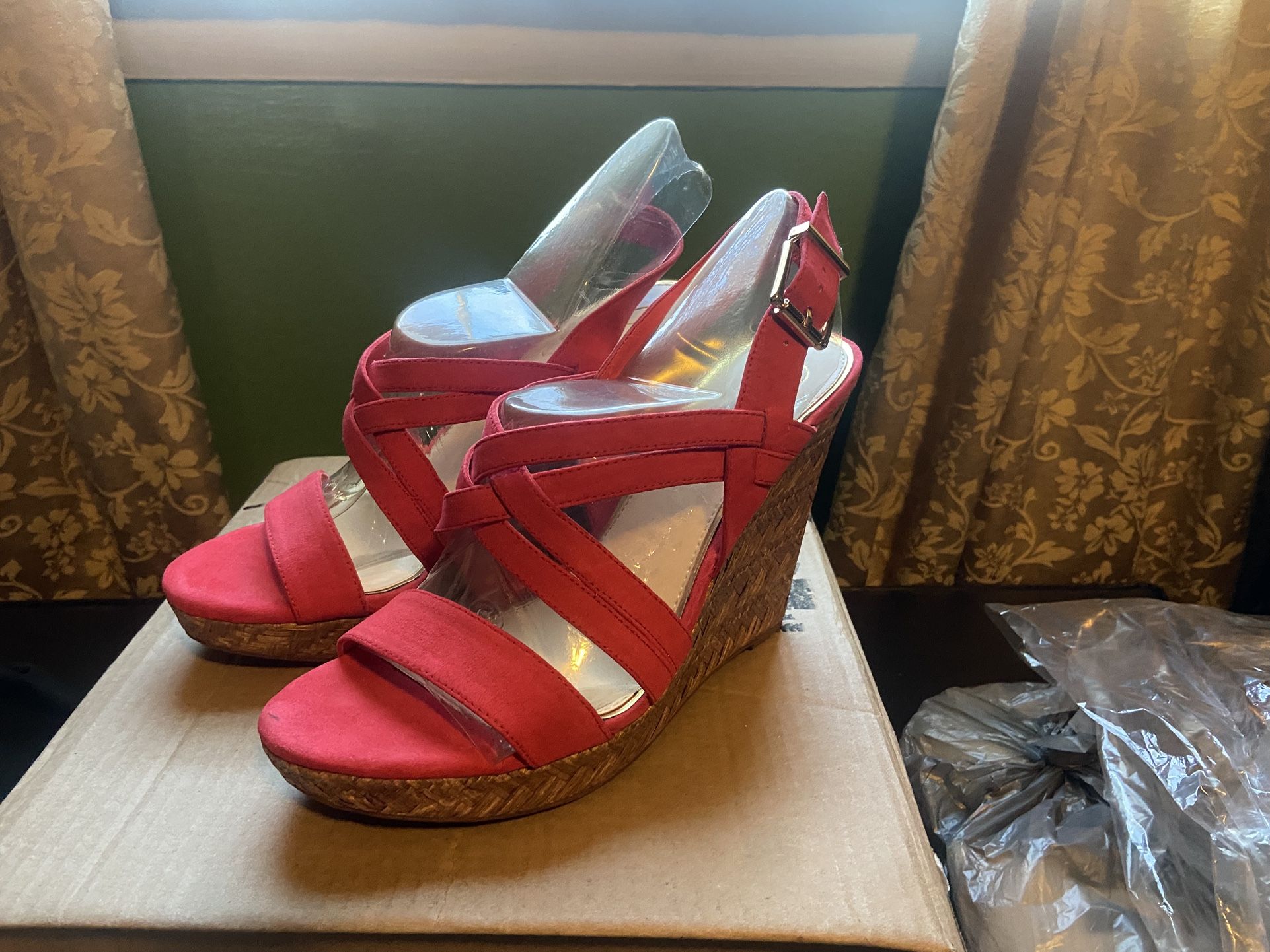 Red Wedge Sandals