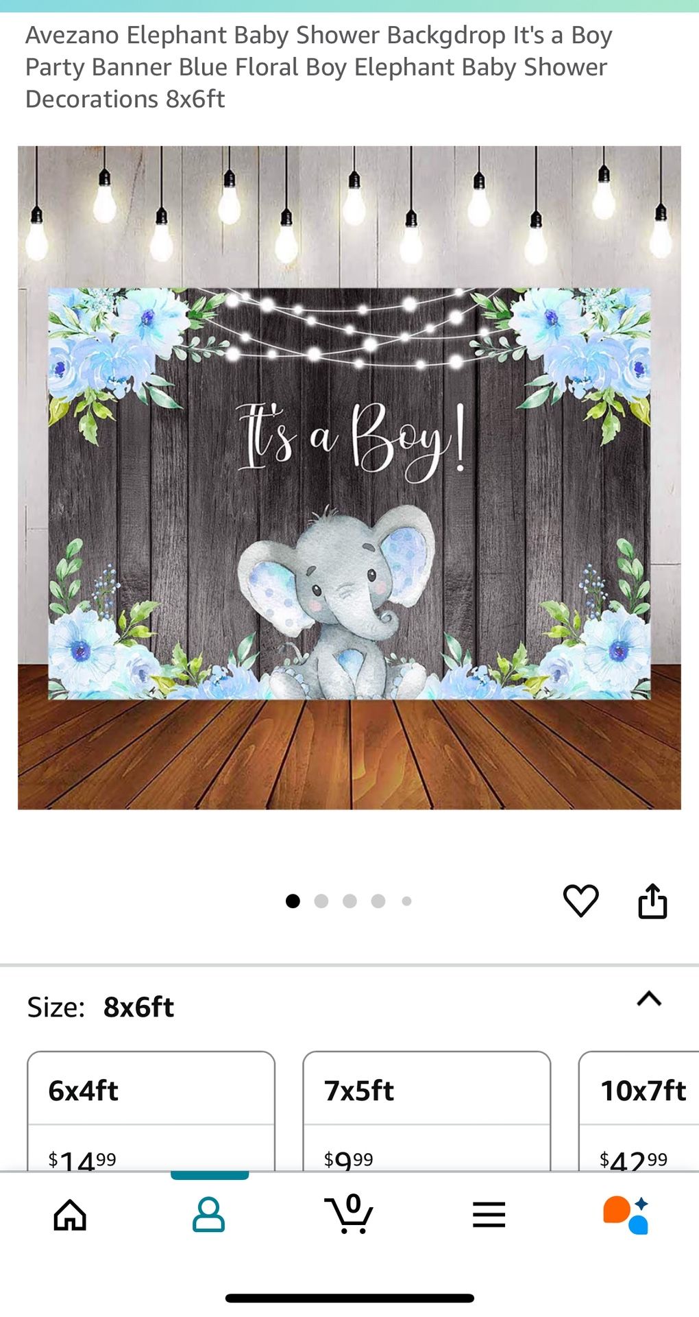 8x6ft Elephant Baby Shower Backdrop