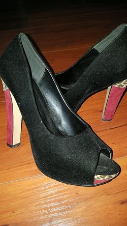 Black(red&cheetah)Peep toe heels size 8.5. --$35