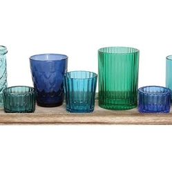 2 --10 Piece Wood Tray & Glass Votive Holder