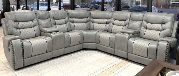 Grey 2-tone leather Reclining Sectional - CLOSEOUT SALE, MARKED 60% OFF RETAIL