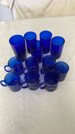 Vintage 12 Cobalt Blue Glasses And Mugs