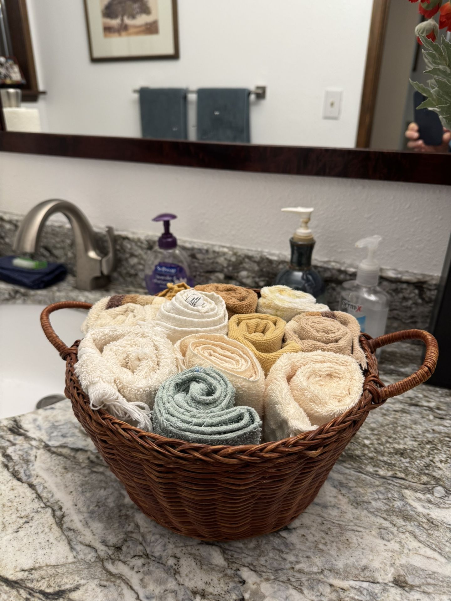 Hand Towels In Wicker Basket
