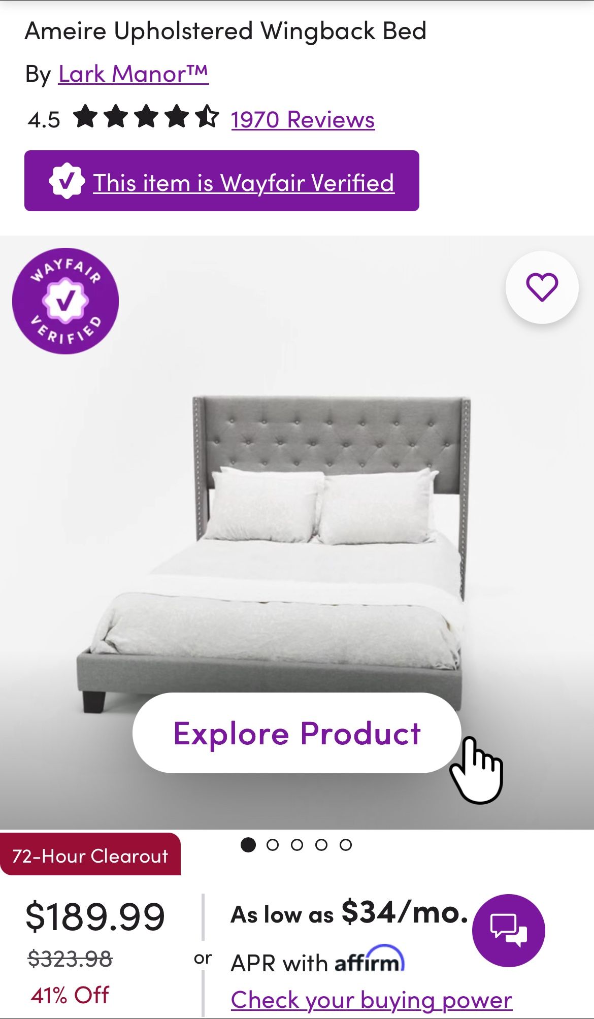 Full Size Bed Without Mattress. Grey Color