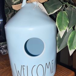 Rae Dunn Blue Welcome Birdhouse