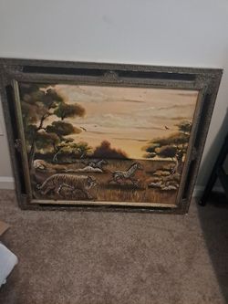 Vibtage safari framed oil painting