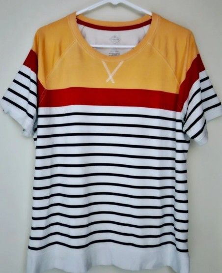 St. Johns Bay XXL Colorful Nautical Stripes French Terry SS Lightweight Top