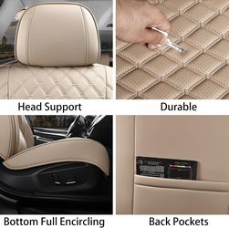 Car Seat Covers Front Seats, Luxury Faux Leather Car Seat Covers Waterproof Non-Slip Seat Protector Universal Fit for Most Cars SUVs Trucks Pick-ups, 