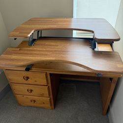 Beautiful Wooden Desk and Desktop Riser For Standing desk
