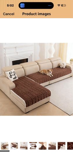 New Open Box 35"x 63"+35"x 71", Brown Plush Sectional Couch Cover for Pets,2 PCs