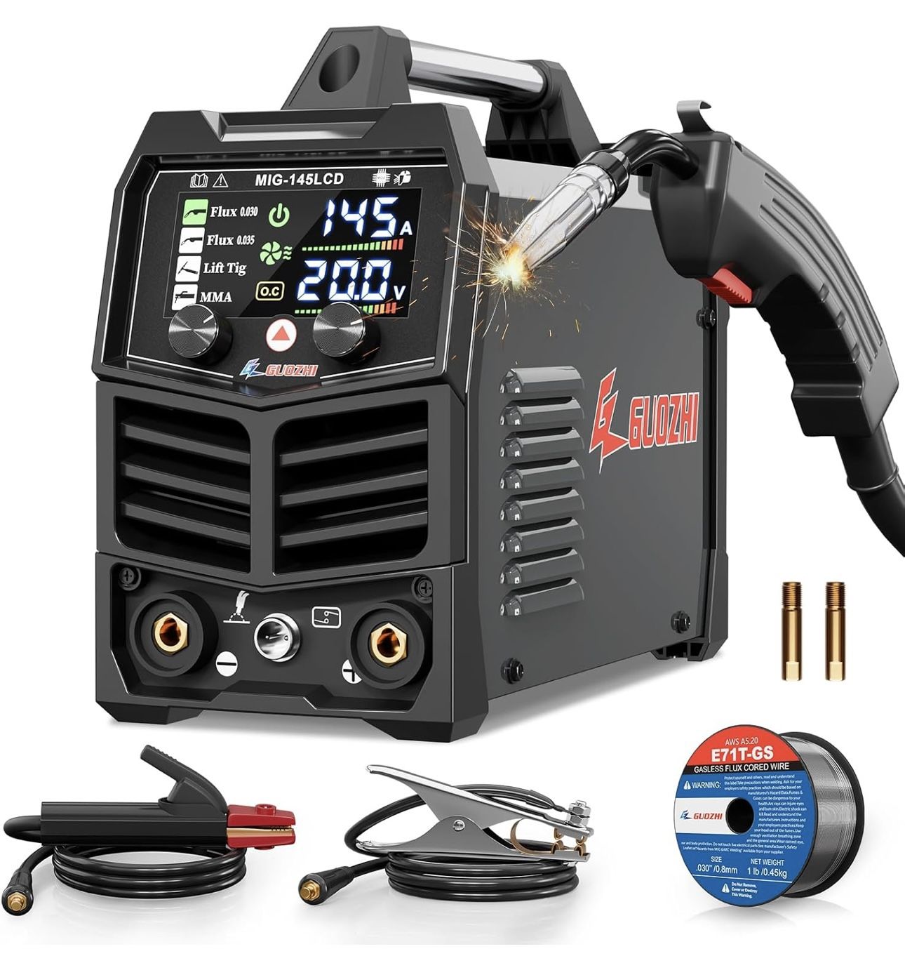 145A MIG Welder, 3 in 1 Welder FLUX MIG/Lift TIG/ARC Multi-Process Mig Welder, 110V Welding Machine, Flux Core Welder Welder Machine