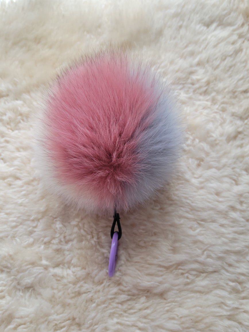 4-Color 8 1/2" Long Genuine Fur 6 1/2" Pom Pom Keychain  + 2 Genuine Fur Freebies 