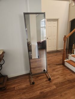 Full-Length Floor Mirror with Rolling Casters