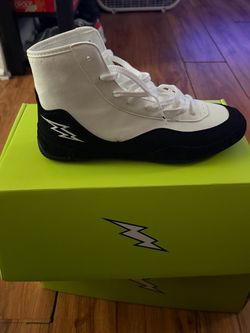 White and Black High-Top Wrestling Shoes