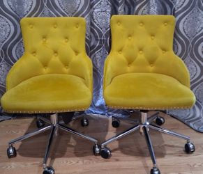 Set of 2 Mustard Yellow Velvet Office Chairs – Adjustable & Swivel