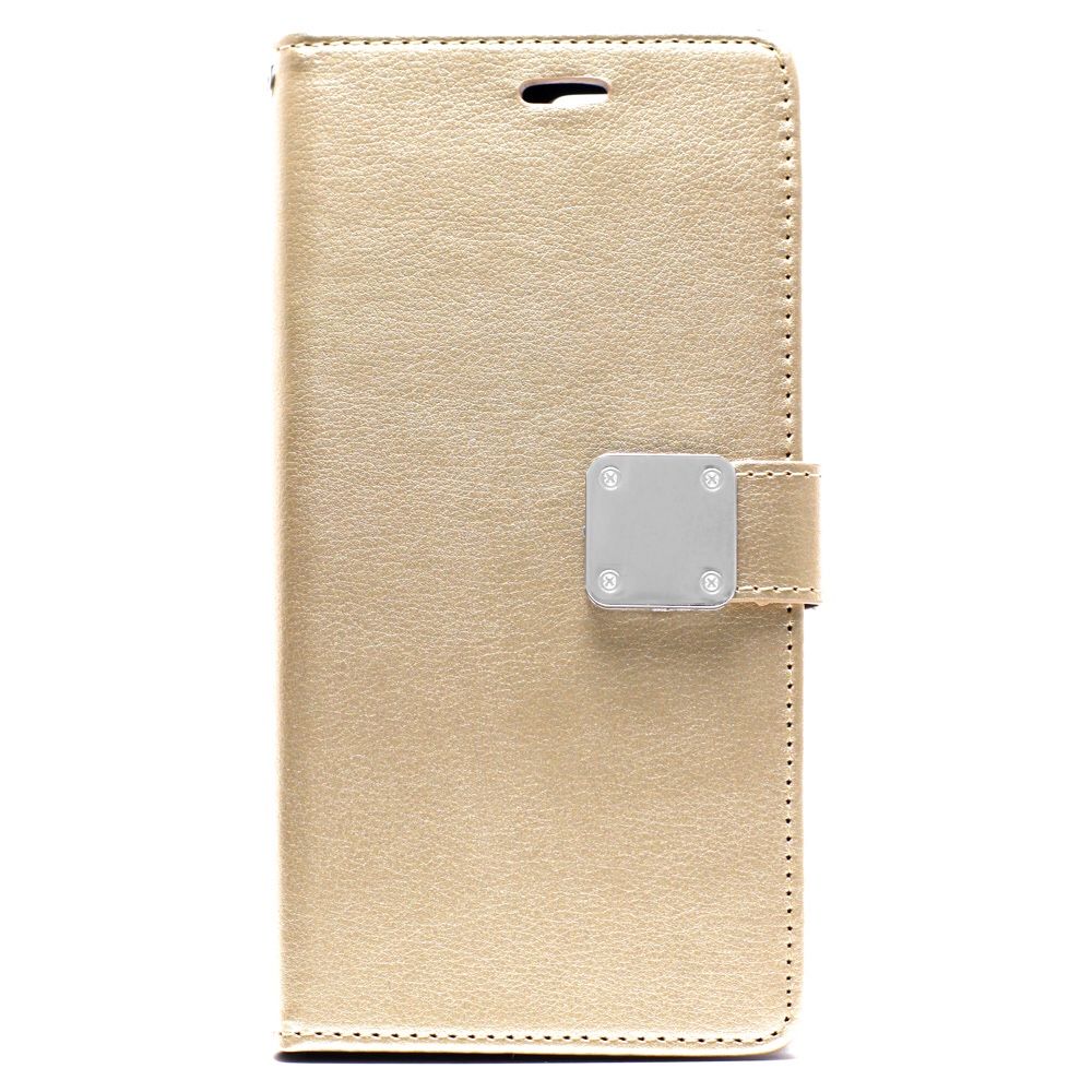 iPhone 8 Plus/ 7 Plus Multi Pockets Folio Flip Leather Wallet Case w/strap (Champagne Gold)