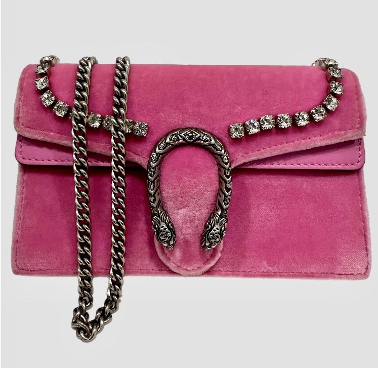 Authentic Gucci Velvet Crystal Dionysus - Super Mini - Magenta Pink Velvet - With COA