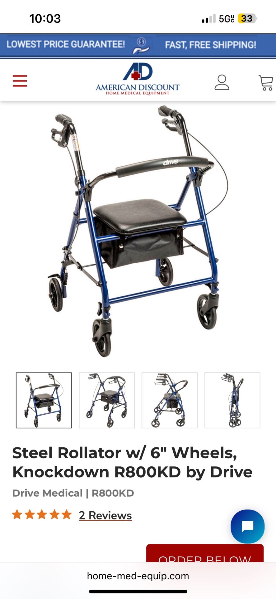 Drive Walker with Adjustable Height-Blue
