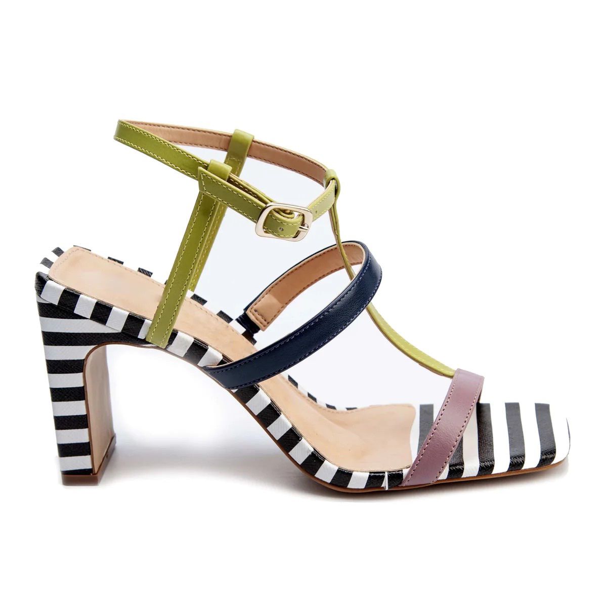 New Colorful Black White Strapped Comfortable Heels