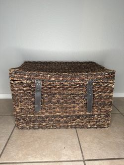 Wicker And Leather Storage Trunk