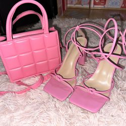 Hot Pink Heels And Matching Small Purse 