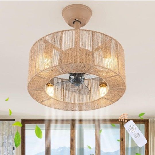 18" Caged Ceiling Fan with Lights Remote Control Boho Style Farmhouse,All Products : American Fashion Style Bags On Sale
