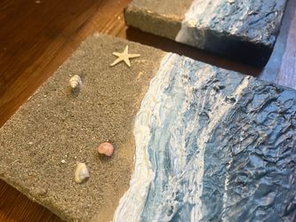 Sand and Sea- Original 3 canvas painting-  textured waves and real sand.