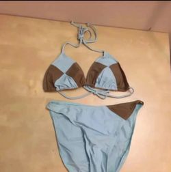 Blue and brown 2 piece bikini swimsuit