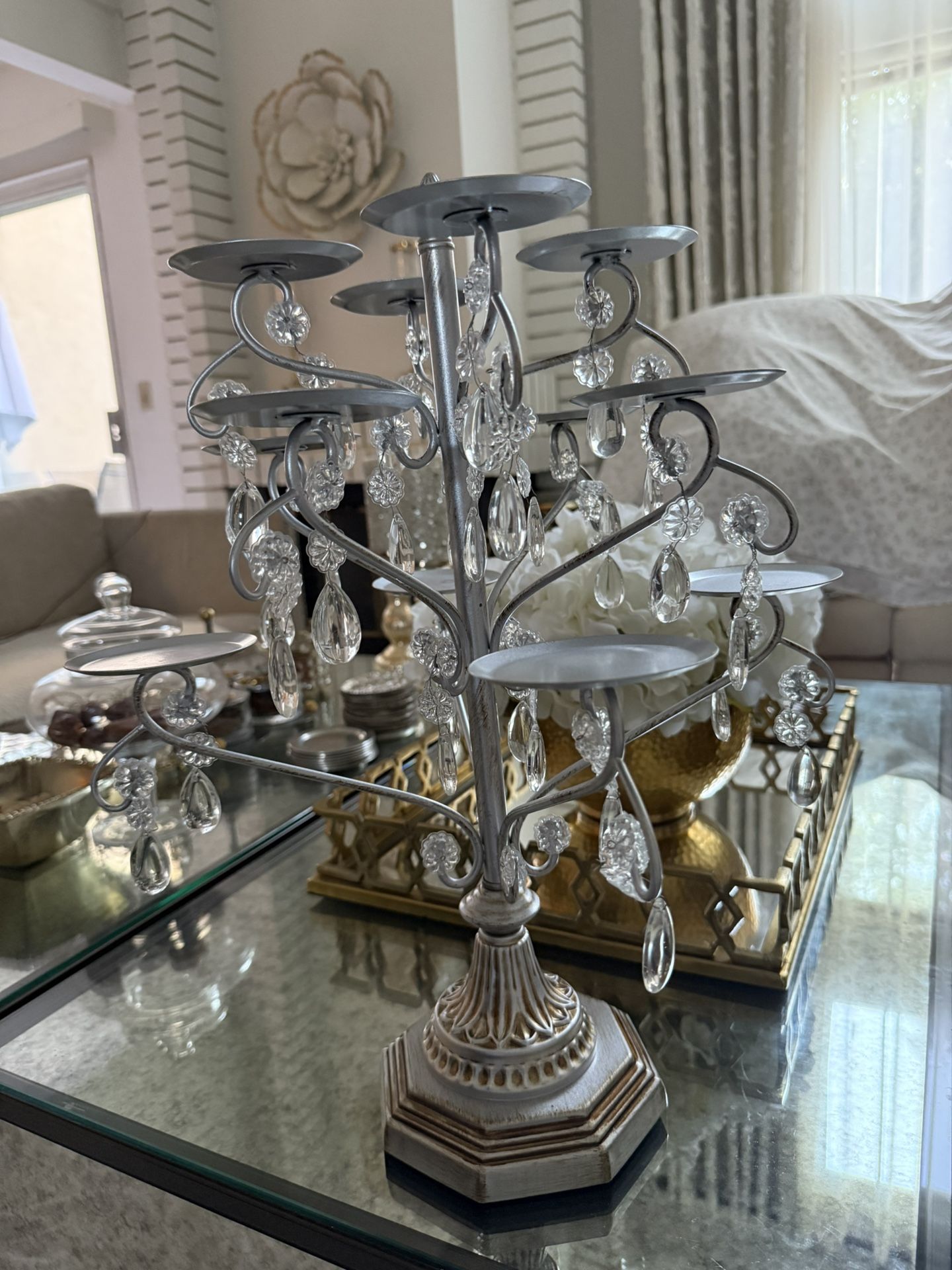 Large Silver Candle Centerpiece