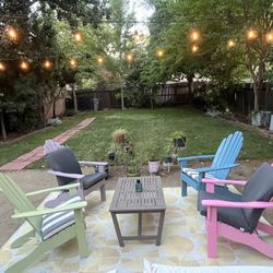 Adirondack Chairs – Refurbished + Cushions + Table – $160/pair or $280/set