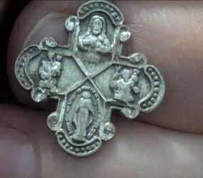 Antique Religious Silver Cross Medal Pendant ONLY