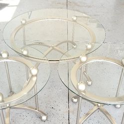 3 Glass Top Brushed Chrome Coffee/End Table