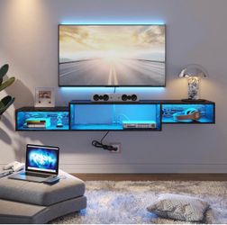 100% brand new in box wood floating black TV Stand, with LED light and power station, starting from $30
