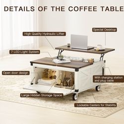 36” Lift Top Coffee Table W/storage And Wheels 