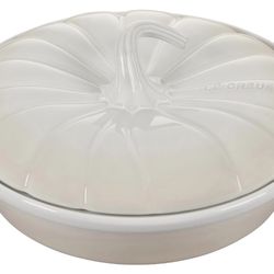 Le Creuset Stoneware Figural Pumpkin Baker with Lid, 9", Meringue