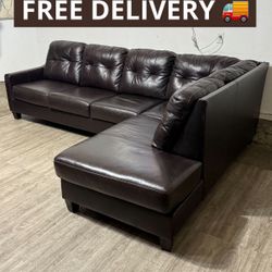 Brown Leather Sleeper Sectional 