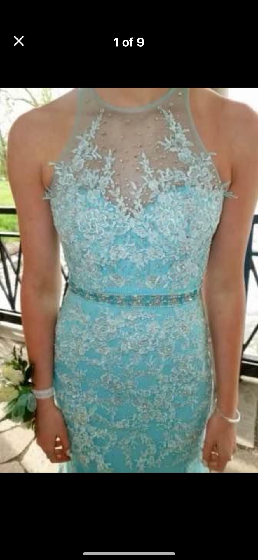 Prom Formal Gala Dress Sky Blue with Shawl