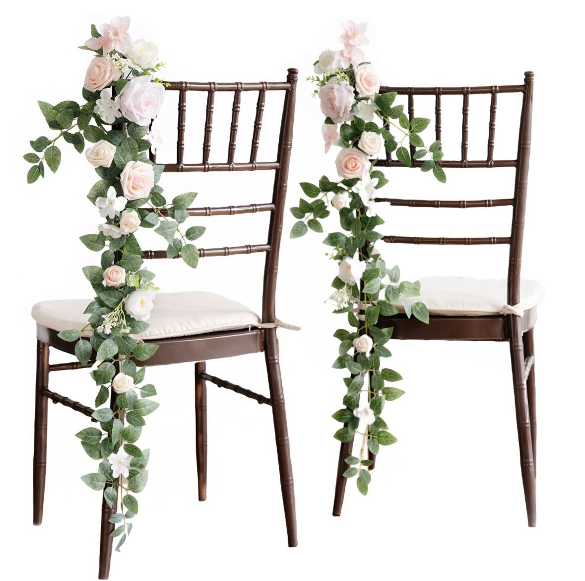 Ling's Moment Wedding Chair Aisle Floral Swags in Blush/Cream