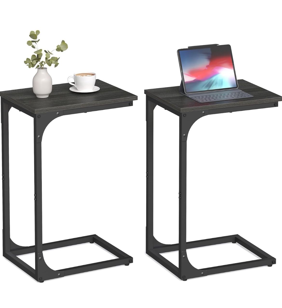 VASAGLE C-Shaped End Table Small Side Table for Couch Sofa Set of 2 - Black