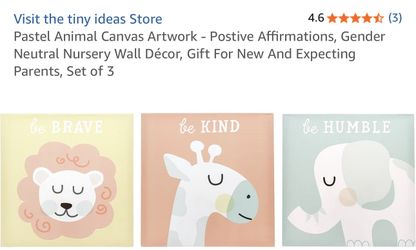 New sealed Canvas Set of three animal canvases artwork great for kids room or nursery or bathroom