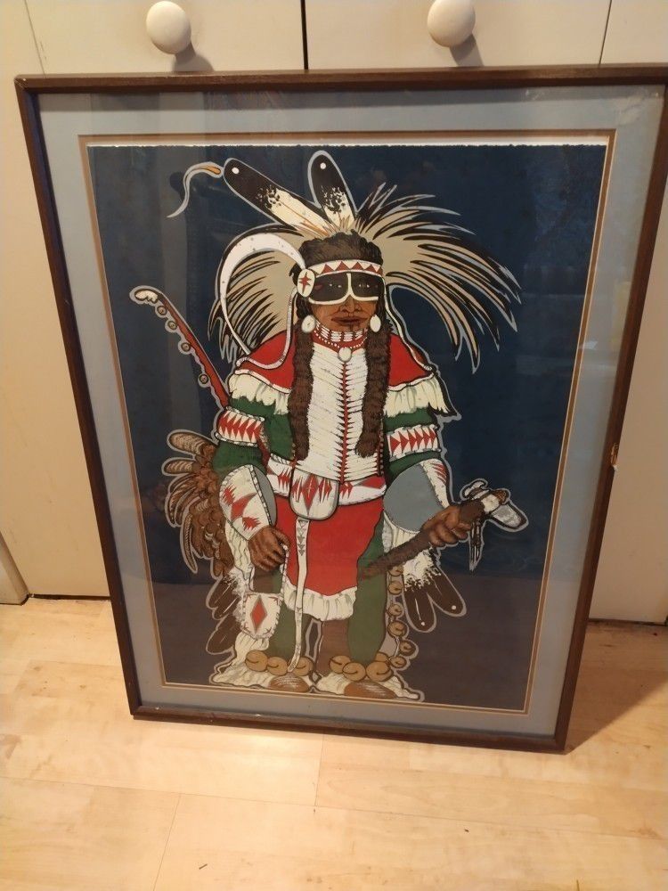 Vintage Kevin Red Star Crow Warrior Serigraph