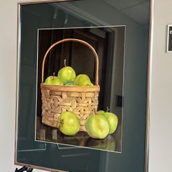 Green Apples In Basket Framed Painting By Carole Hartless 16.5x20.5