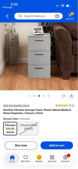 Sterilite 3-Drawer Plastic Weave Storage Tower