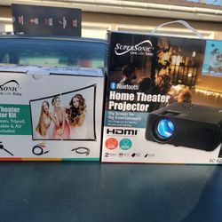Home Theater Projector With Screen + Stand 